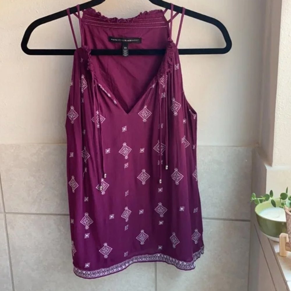 WHBM Plum Embroidered Sleeveless Top Size X Small - Picture 2 of 6